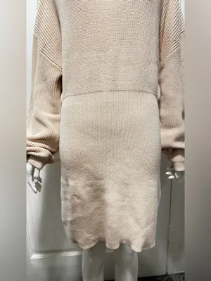 Lillusory Cotton Beige Knitted Cozy Neutral Knit Sweater Dress Size Large A1 thumbnail 6