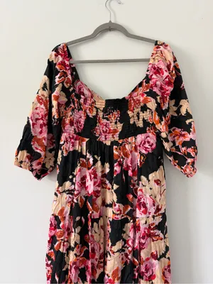 Anthropologie Blossom Floral Puffed Sleeve Tiered Boho Cottagecore Maxi Dress M thumbnail 7