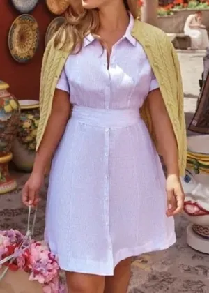 Hill House Size Large Linen The Laura Dress Lilac Stripe $165 thumbnail 1