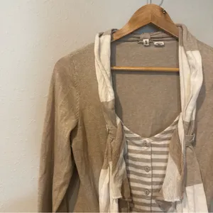 Anthropologie Moth Yemaya Draped Tan and White Sweater Cardigan thumbnail 3