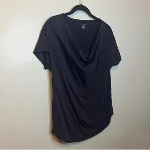 Lands' End Navy Blue Black Drape Neck Blouse Medium thumbnail 2