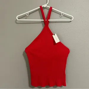 NEW Anthropologie t.la red ribbed halter neck cotton tank top women’s size small thumbnail 3