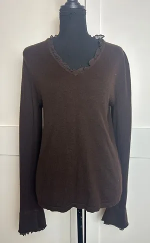Lauren Ralph Lauren Cashmere Silk Sweater XL Brown Lightweight Luxe thumbnail 1