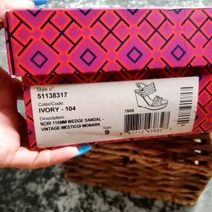 Tory Burch Nori Laser-Cut 115MM Wedge Sandal‎ in Ivory thumbnail 13