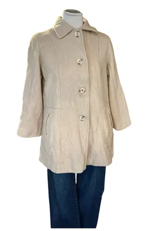 VTG Herman Kay Beige Wool Blend Car Coat Made in USA Oatmeal Cream Jacket Women’s thumbnail 1