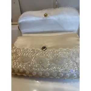 Glamorous White Beaded Sequin Clutch Evening Bag Formal Purse Fine Arts Bag thumbnail 6