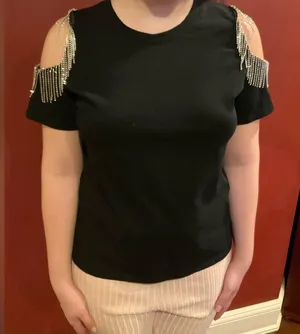 Cold Shoulder Finge Top Black Size L thumbnail 4