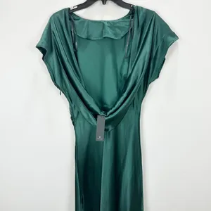 Lulus Captivating Presence Forest Green Satin Cowl Back Maxi Dress Formal M NWT thumbnail 8