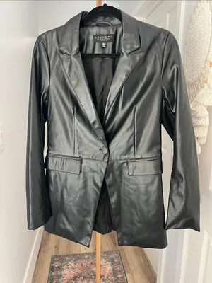 LAUNDRY by Shelli Segal Faux Leather Black Lightweight Single Button Blazer XS thumbnail 6
