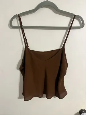 Parker Brown Polka Dot 2 Piece Set Blouse Shirt Top Cami Ruffle Peplum Size M thumbnail 4
