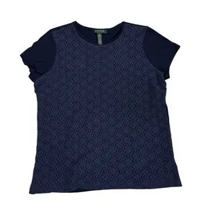 Lauren Ralph Lauren Navy Blue Lacey Eyelet Short Sleeve Shirt Size Women's Large thumbnail 2
