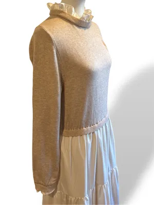 BALTIC BORN Sophie Sweater Dress Natural Tan Cream Tiered Maxi Ruffle Collar XL thumbnail 2