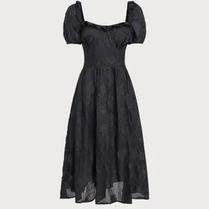 Rihoas Black Square Neck Puffed Sleeve Midi Dress thumbnail 6