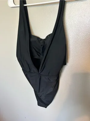 aerie Black One-Piece Swimsuit with Deep V thumbnail 2