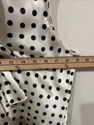 Nine West Black and White Polka Dot Satin Blouse with Tie Neck Size L thumbnail 5