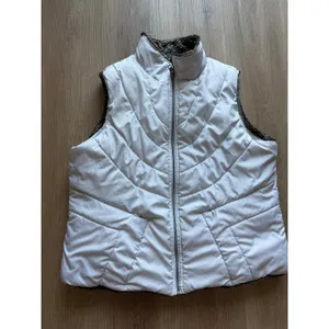 Reversible Faux Fur Puffer Vest Grey White Quilted Full Zip Sleeveless Jacket thumbnail 2