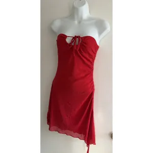 Princess Polly Red Strapless Ruched Mini Dress Tie Front Glitter Y2K Party US 4 thumbnail 2