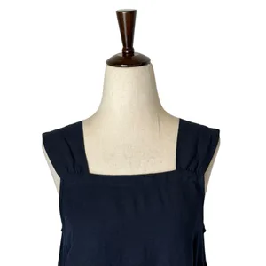 LOFT Square Neck Flounce Dress Women Small Black Linen Blend Trapeze Mini Preppy thumbnail 4