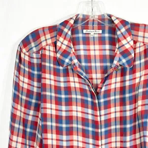 Madewell Broadway & Broome Size Large Top Pemberley Blouse‎ Silk Plaid 1236 thumbnail 4