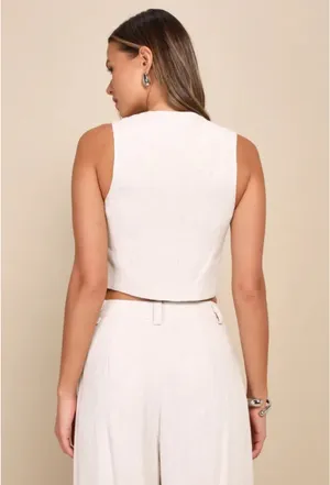 Lulus Cropped Linen Vest Top thumbnail 2
