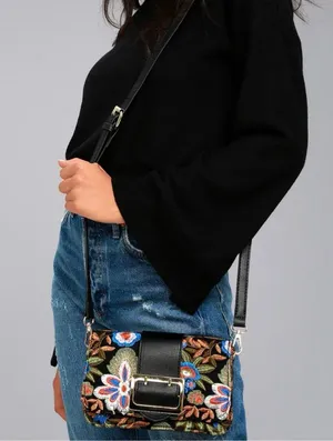 Lulus Petal Lined Path Black Embroidered Purse thumbnail 1