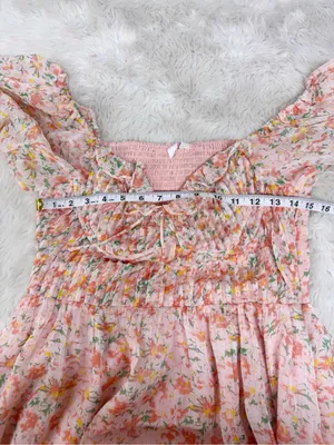 ASTR Lunaria Milkmaid Midi Dress Large Peach Floral Wedding Guest Garden Party thumbnail 14