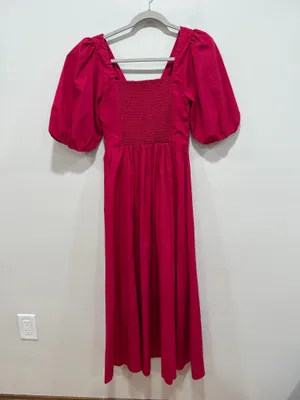 Abercrombie & Fitch Fuchsia Puff Sleeve Maxi Dress Smocked Back Cottagecore Size XS thumbnail 6