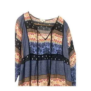 Entro‎ Womens Tie Up Neck 3/4 Sleeve Mixed Print Casual Boho Tunic Dress M thumbnail 4
