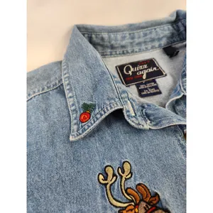 Vintage Embroidered Holiday SOFT Denim Shirt Reindeer Sleigh Bear Teacher Large thumbnail 6