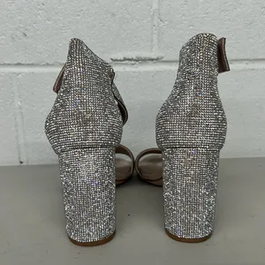 Jeffrey Campbell sz8 glitter open toe ankle strap heels rhinestone jewels silver thumbnail 4
