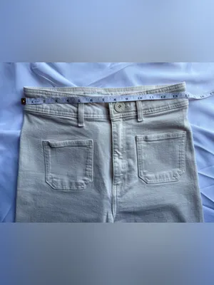 Zara Patch Pocket Marine High Waist Wide Leg Cream Jeans Size 6 thumbnail 6