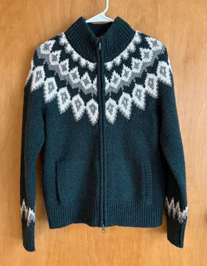 LL Bean Full Zip Cardigan Womens‎ Small Green Fair Isle Lambswool Sweater 503420 thumbnail 1