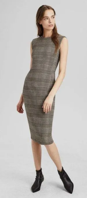 Theory Power Midi Wool Plaid Classic Sheath Dress, size 10, black brown white thumbnail 1