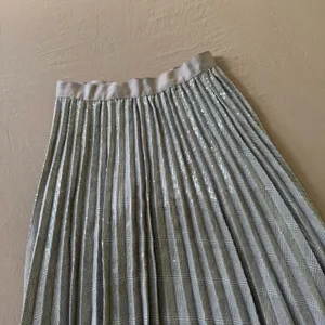 Plaid Pleated Sequin Midi Skirt Silver Size XS thumbnail 3