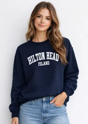 Hilton Head‎ Island Navy Crewneck Sweatshirt M Coastal Preppy thumbnail 1