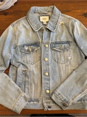 Forever 21 Kids Light Blue Distressed Denim Jacket thumbnail 1