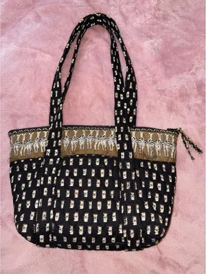 Vintage 2001 Vera Bradley Zebras Tote | Black & Tan Animal Print Retired Pattern thumbnail 1