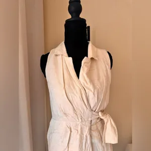 Anthropologie Linen Wrap Dress Cream Sleeveless Tie Waist XS thumbnail 4