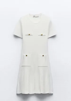 NWT  White BOX PLEAT MINI DRESS. Size Medium thumbnail 2