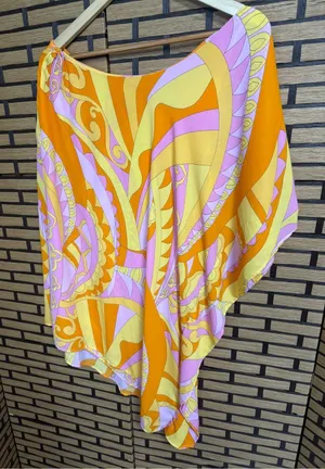 Show me Your MuMu Orange And Pink One Shoulder Flowy Dress Size Medium thumbnail 1