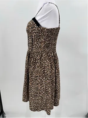Leopard Print Mini Dress Velvet Trim Smocked Back Mobwife Animal Print Cheetah thumbnail 3