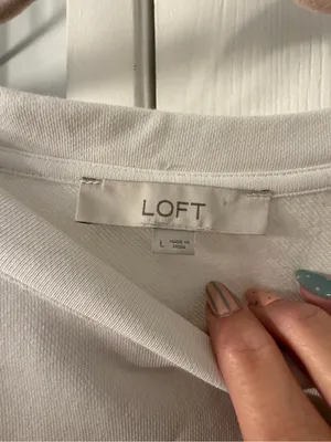 LOFT Cream Layered Pullover with Striped Shirt Hem thumbnail 3