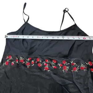 Vintage‎ Delicates Black Satin Slip Dress with Red Rose Floral Embroidery Size L thumbnail 3
