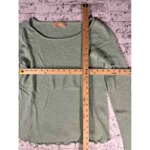 Free People Free-est Sage Green Textured Lettuce Edge Knit‎ Top Large OB1628163 thumbnail 4
