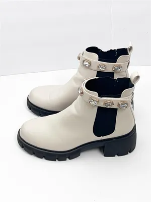 MADDEN GIRL Honey Cream Removable Gem Ankle Strap Chelsea Lug Sole Boots 9M Boho thumbnail 8