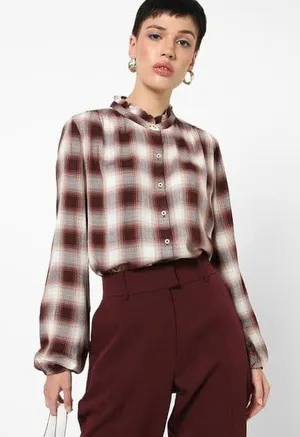 TOMMY HILFIGER Checked Shirt with Ruffled Neckline in S thumbnail 1