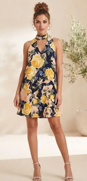 Lulus Floral Print Halter Neck Sleeveless Mini Dress - Size‎ Small thumbnail 1