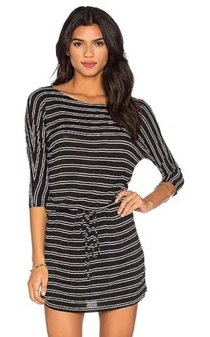 Michael Stars viscose drawstring tie waist dress black white stripes -‎ XS EUC thumbnail 1