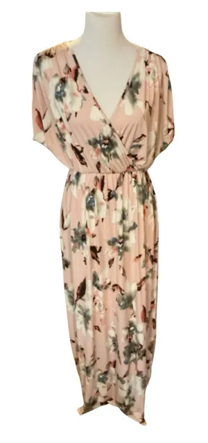White Birch Pink Floral Faux Wrap Maxi Dress Small Boho Cottagecore thumbnail 1