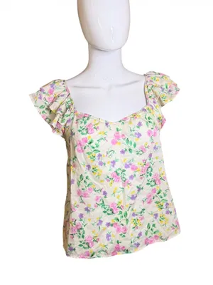 Blu Pepper Floral Ruffle-Sleeve Camisole - Pink/Yellow/Green thumbnail 3